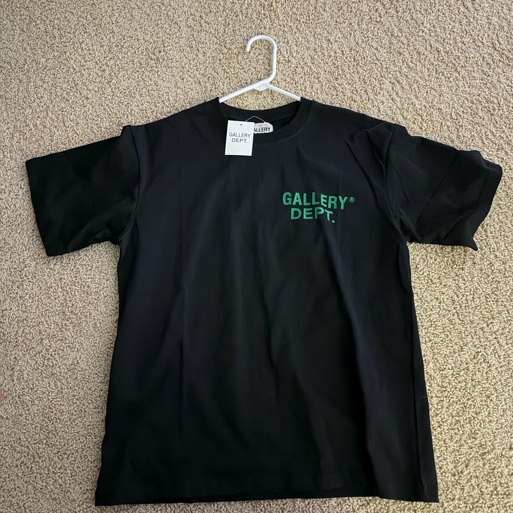 Gallery Dept Black Tee with Green Logo